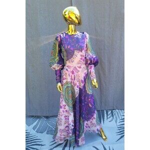 Vintage Lanvin Elizabeth Arden Fantasy Floral Print Silk Organza Maxi dress 1970